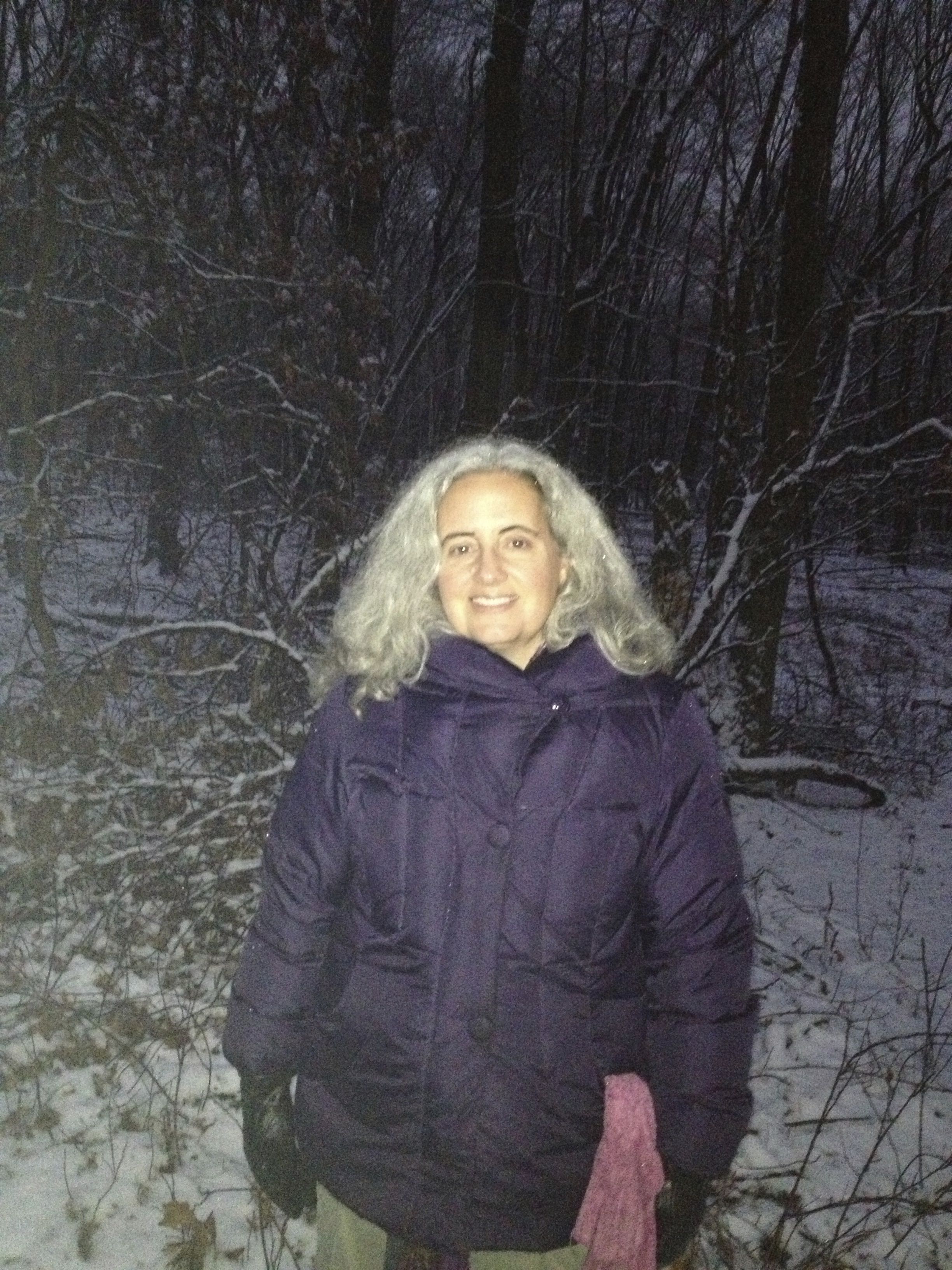 Deana Rogers walking by the snowy woods January 2013